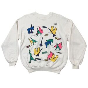 Vintage 90s Alma Mater Paris Eiffel Tower France Art Graphic Souvenir Sweater